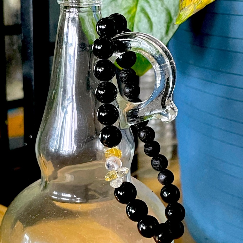 Black tourmaline and citrine gemstone bracelet